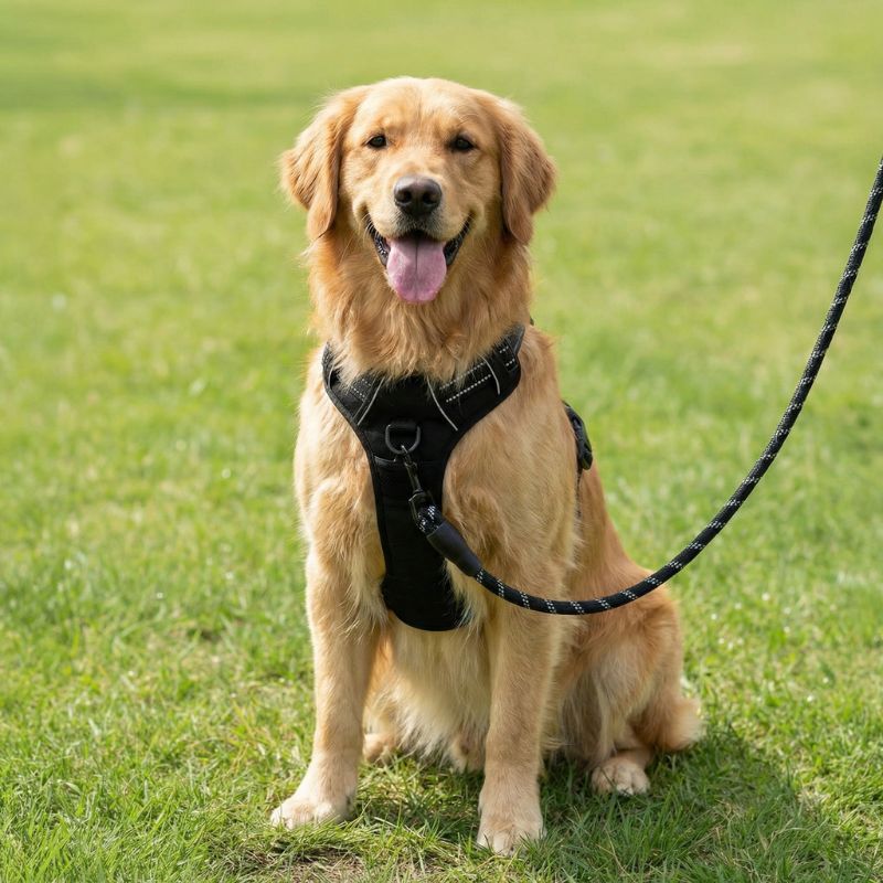 Harnais anti-traction HUNDSY coloris noir - Golden Retriever en balade